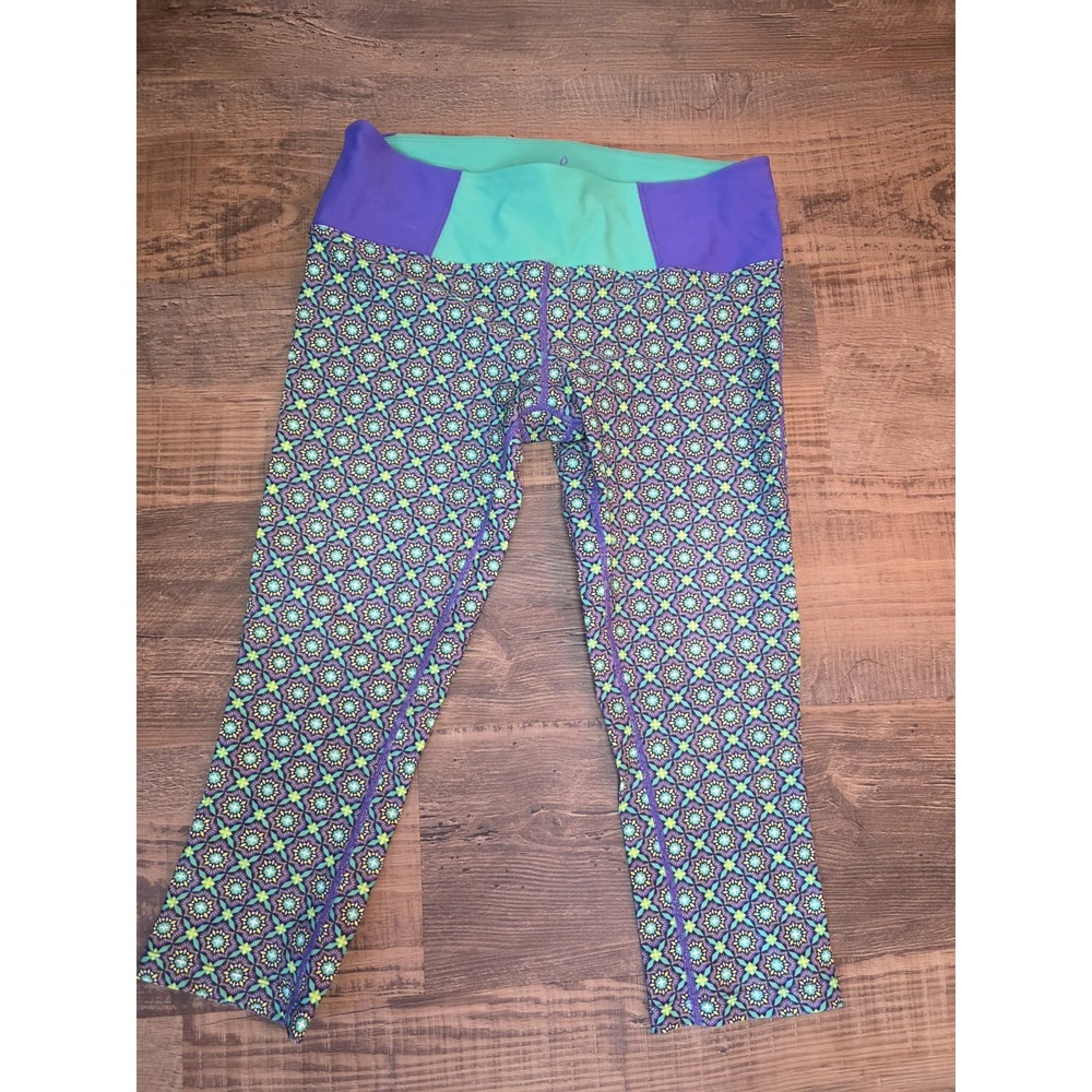 Prana Mandala Athletic Crop Yoga Leggings Women's Size Med Colorful Zip Pocket